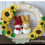 １点のみ🌻うさぎ雪だるまちゃんの向日葵リース🌻