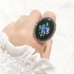 💐手描きの秘密の花園リング【ブラック】