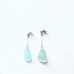 ブルー シーグラス シンプル ピアス    