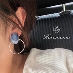 New♡ブルーマーブル×シルバーフープ ピアス／イヤリング