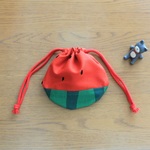 【受注後製作】まあるい巾着　すいか柄　レッド