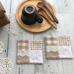 【 2枚set 】＊ ふんわり ♡ ナチュラルリネンとレースの コースター ＊  