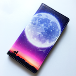 満月とねこの手帳型スマホケース（パープル）全機種対応 手帳型 スマホケース iphone12 iphone13 猫 iphone11 黒猫 SE3 第3世代