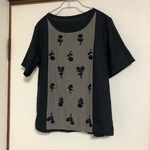 【受注生産】ミナペルホネン生地bonheur（ボヌール）使用　切り替え布Ｔシャツ　リネンブラック　 