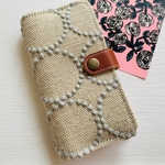 本革&ミナペルホネン◎手帳型スマホケース タンバリン ベージュにミント