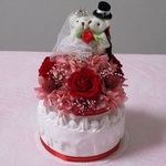(*^_^*) ＊まよひだ様＊専用♪ウェディングベアー(ぬいぐるみ)のケーキアレンジ♪レッド♪プリザーブドフラワー♪ 