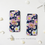 【iphone8/7】バンカーリング付き♥カラフルフラワー 花柄 ネイビー ソフトケース