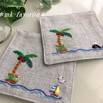 🌴南の島・手刺繍コースター２点セット
