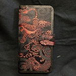 西陣織×革 龍虎 赤黒 ノート型携帯ケース