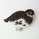 冬毛の残る雷鳥10 刺繍ブローチ