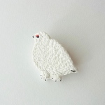 ちいさい雷鳥（オス・冬毛）2 刺繍ブローチ