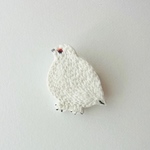 ちいさい雷鳥（オス・冬毛）3 刺繍ブローチ