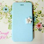 iPhone6/6sケース 手帳型 大人の上品パールビジュつき　ブルー