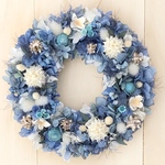 くすみカラーのアクアブルーリースM リースボックス付　ドライ プリザーブドフラワー　リース　誕生日　ウェディング　結婚祝い　新築祝い　 ナチュラル　ラッピング　木の実　お中元