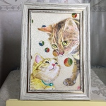 絹に描く猫似顔絵イメージアート ココちゃんこはるちゃん
