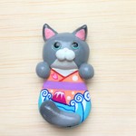 着物猫の箸置き　15種類　③番　赤富士と桜吹雪の灰色猫