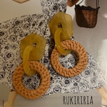RUKIRIRIA #334 クリアオレンジチェーン×オレンジラタンピアス  大ぶりピアス 大ぶりイヤリング 