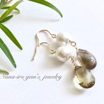  ＊1点もの＊14kgf lemonsmokyquartz ×pearl pierce
