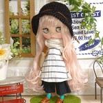 No.1642  ボーダーチュニックと黒ガウチョパンツ