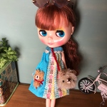 ★ブルー北欧ワンピとくまポシェット★くま太郎 ブライス