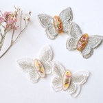 <白売り切れ>バタフライ刺繍のボタニカルピアス/イヤリング
