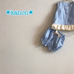 ★ベビー前あき＊裾フリルブラウス✳セットアップ７０🌼ギンガムチェック空色【送料無料】