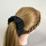 エレガントな大人可愛い大きめ揺れるヘアリボン ポニーフック 黒