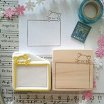 ひょっこり 猫 メモわく線 メッセージ 消しゴムはんこ