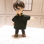 オーバーサイズ黒Yシャツ(緑市松衿)