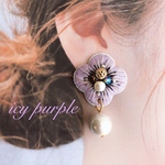 残りわずか 刺繍お花ピアス《icy purple》/イヤリング