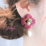 ラスト1 刺繍お花ピアス《Pink》/イヤリング