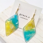 ターコイズ&イエロー菱形ピアス