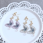 ［選べる］バタフライ×Butterfly オーガンジー刺繍ゆらゆらイヤリング（ピアス）ピンクorゴールド　　ちょうちょ　蝶々