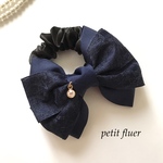 40突破**リボンシュシュ*navy×lace×bijou