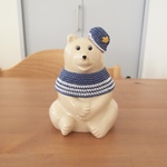 しろくま貯金箱用着せ替え ボーダーセット(キャスケット帽/青)