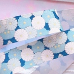 【8523】2m350円 38mm幅 グログランリボン 和柄 和風 菊 ブルー