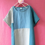 リネン パッチワーク半袖ワンピース　ナチュラルmix 