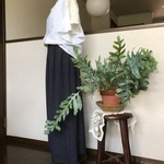 ハンドメイド  濃紺  大人可愛い  水玉  ドット柄  しなやかワイドパンツ  
