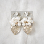 189.Clear heart ＆ pearl ピアス✴イヤリング　　結婚式ウェディングお呼ばれ上品白ホワイトパールゴールドロング揺れる大振り大ぶり綺麗目お洒落おしゃれ可愛い鈴なり葡萄ぶどう大人可愛い