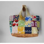 ♪北欧風　四角パッチ　トリックバスケット　横長トートBAG　　♪　緑　花　アヒル
