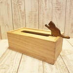 ☆受注製作☆猫が遊ぶ木製ティッシュケース☆ナチュラル