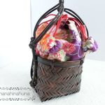 リバーシブル巾着付カゴバッグ★プチサイズ★和風花柄（紫）★浴衣に♪