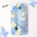 【再販】押し花のスマホケース -  blue  scenery  *。date