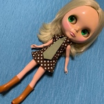 ブライス、リカちゃん用アウトフィット、茶モスグリーン水玉
