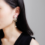 【６ペアのみ・再販不可】【 chimie vintage-670 】ヴィンテージクリアカボションとヴィンテージリボンのジュエリー