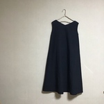タイプライターワッシャー 濃紺  ワンピース