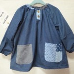 march★長袖★スモック★遊び着★青★ちっちゃな小紋柄★ 100