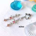 🌺可愛いウミガメ🐢ハイビスカス🌺淡水パールの選べるイヤリング&ピアス&マグネットピアス