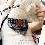 かんたん装着❤️ 本革 レザー タグ付き デニム スタイリッシュ バンダナ風 チョーカー 犬 猫 名入れ イニシャル 首輪 M☆SHOP