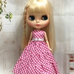 ティアードワンピース ギンガムチェック ピンク ( ブライス、リカちゃん)